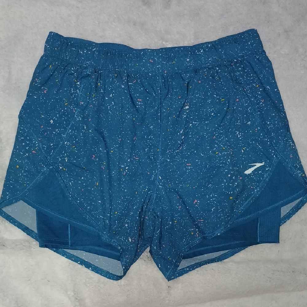 Brooks Blue Athletic Running Shorts with Compression Liner